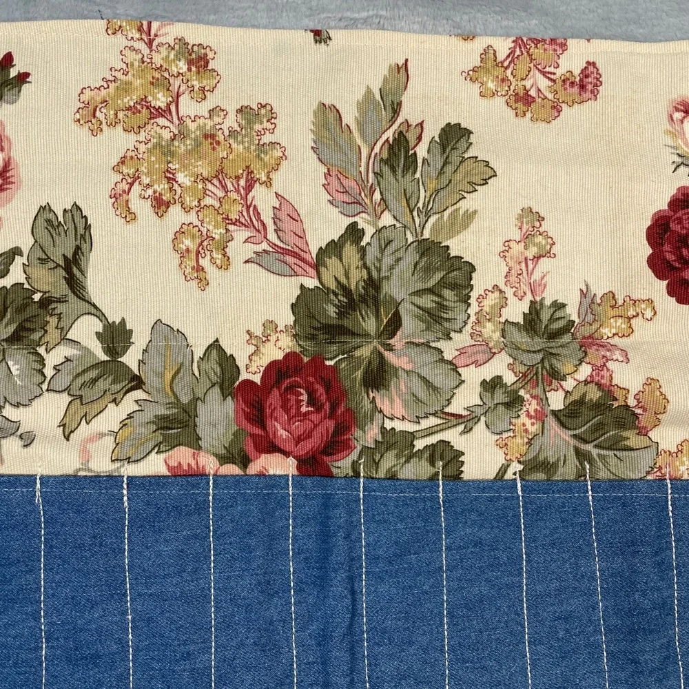 Floral Print Denim Roll Up Paint Brush Jewelry‎ Make Up Organizer Pouch Holder
